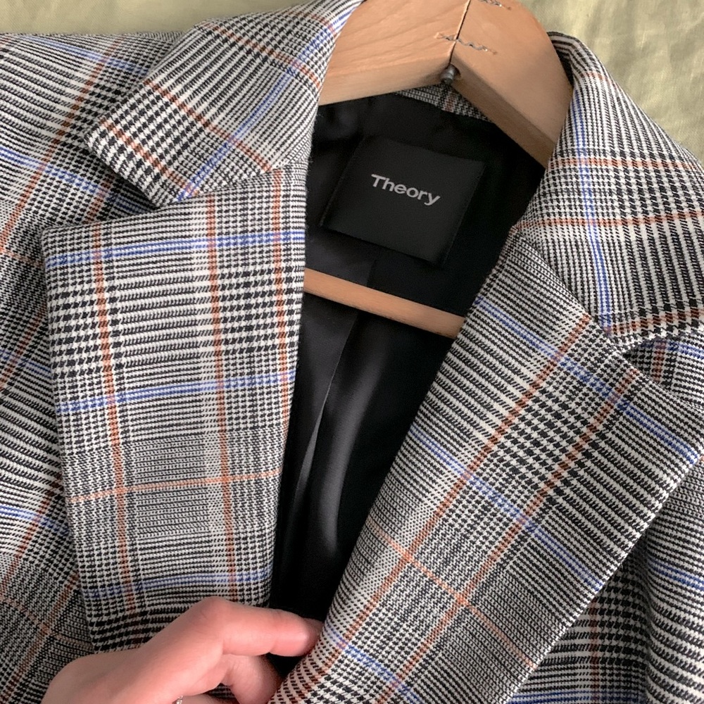 THEORY Double Breasted Plaid Wool Coat (Petite)